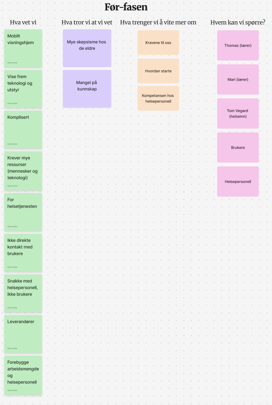 Afinnitydiagram av nåværende kunnskap i gruppen