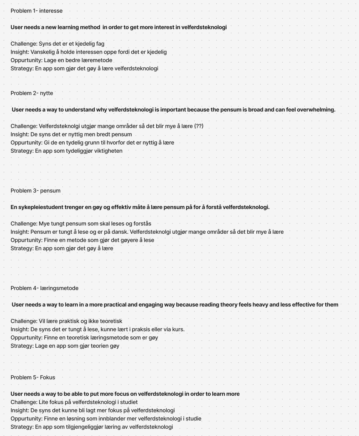 User needs statements