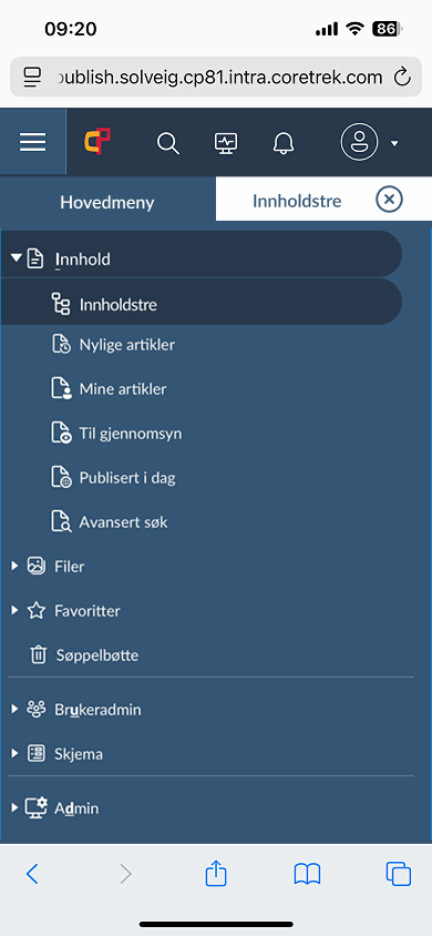 Mobil meny – etter 2