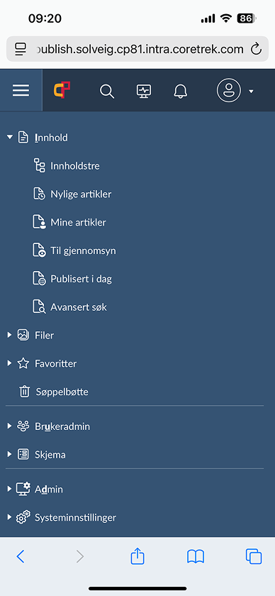 Mobil meny – før